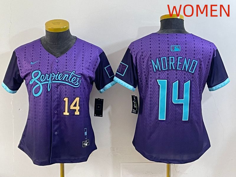 Women 2025 Arizona Diamondback #14 Moreno Purple Joint Name Nike MLB Jersey style 3